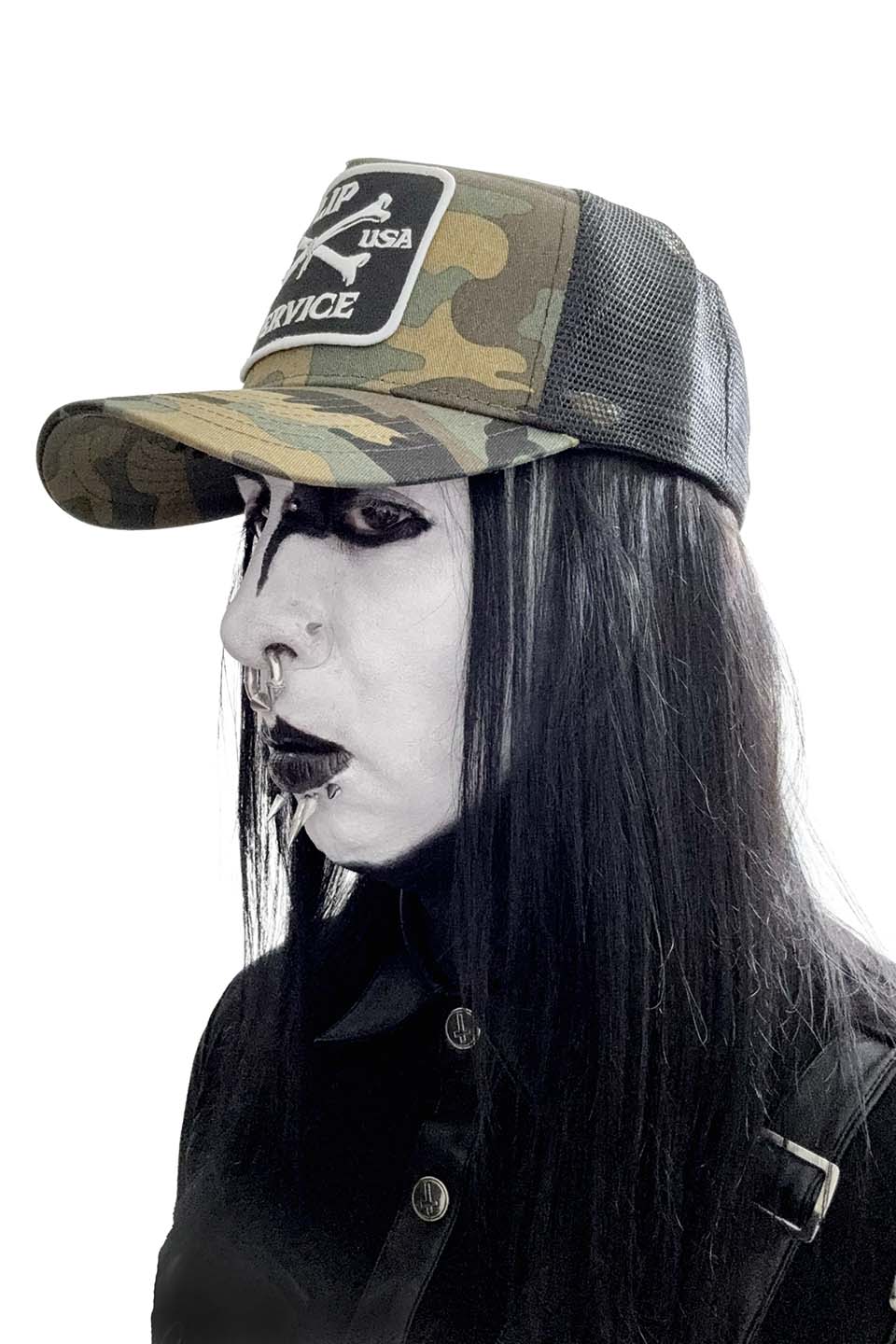 Cross Bones Patch Camo Trucker Snapback Hat