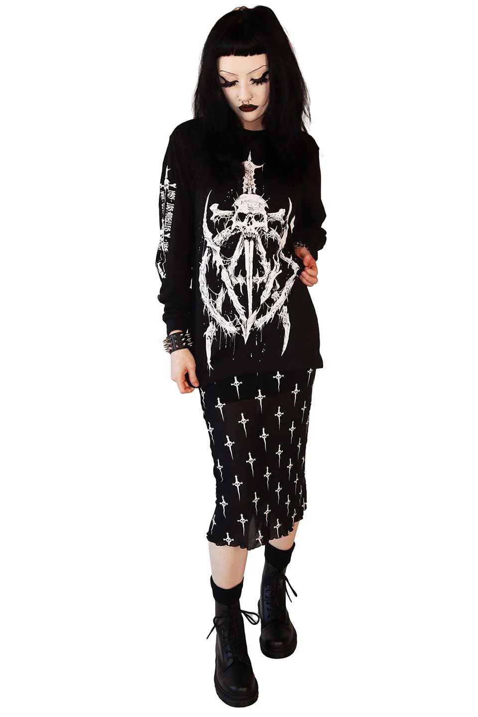 Dagger Print Mesh Midi Skirt - Image 2