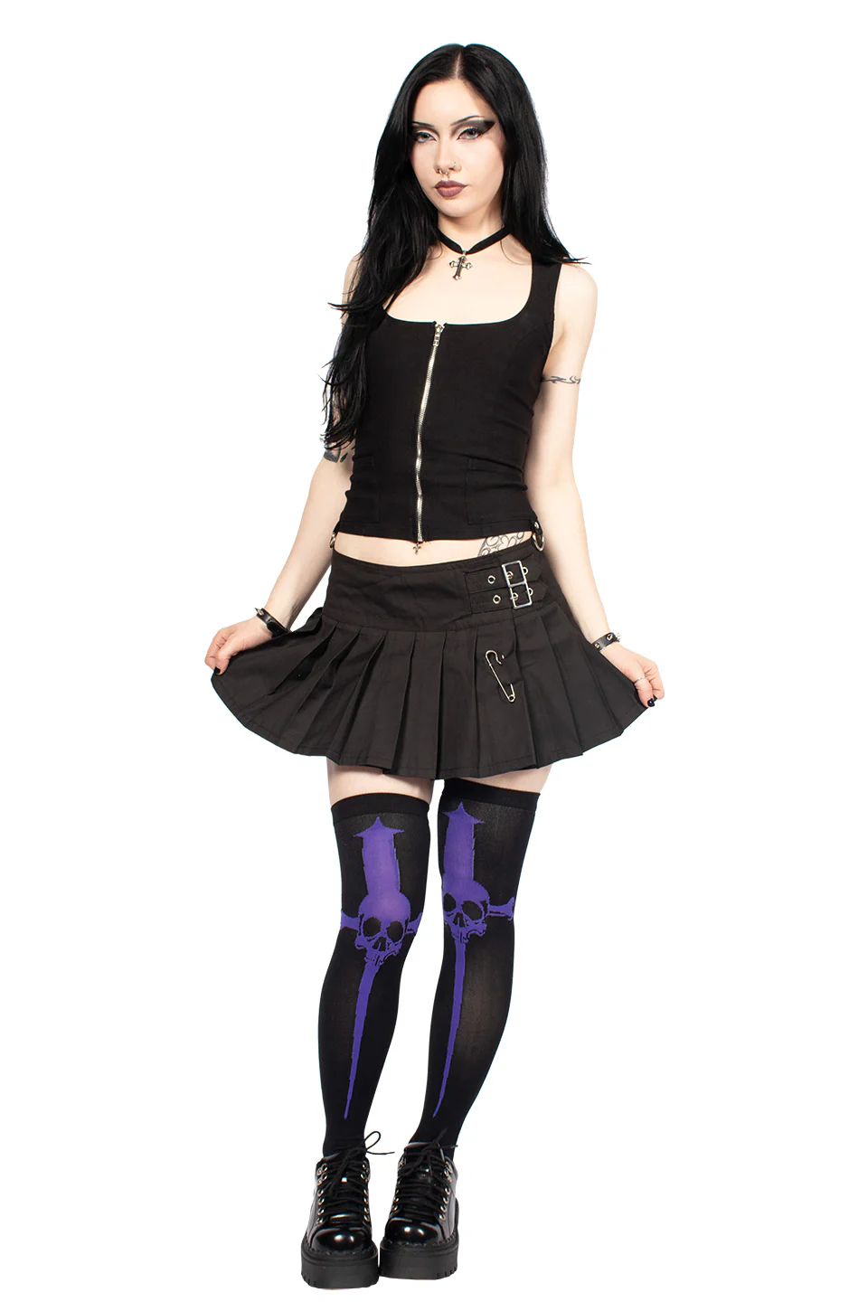 Dagger Thigh High Socks Purple