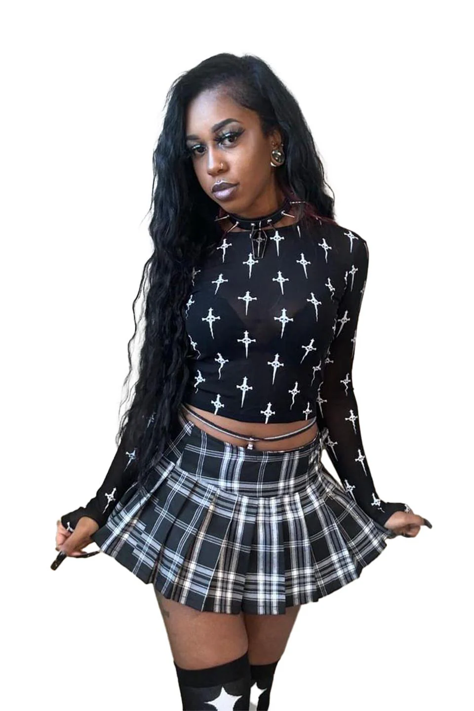 World's End Pleated Mini Skirt in Black Plaid - Image 5