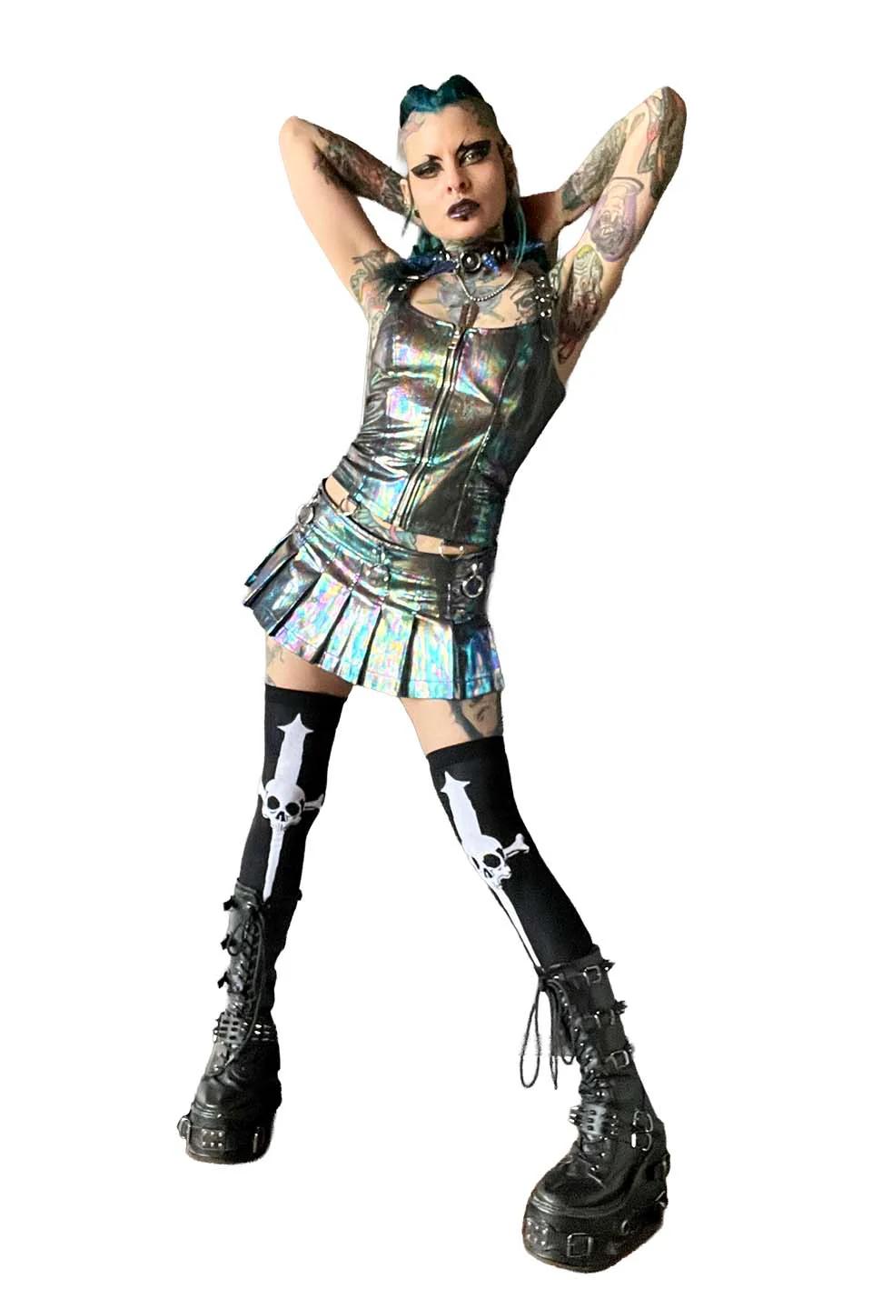 Oil Spill Pleated Micro Mini D-ring Skirt - Image 8