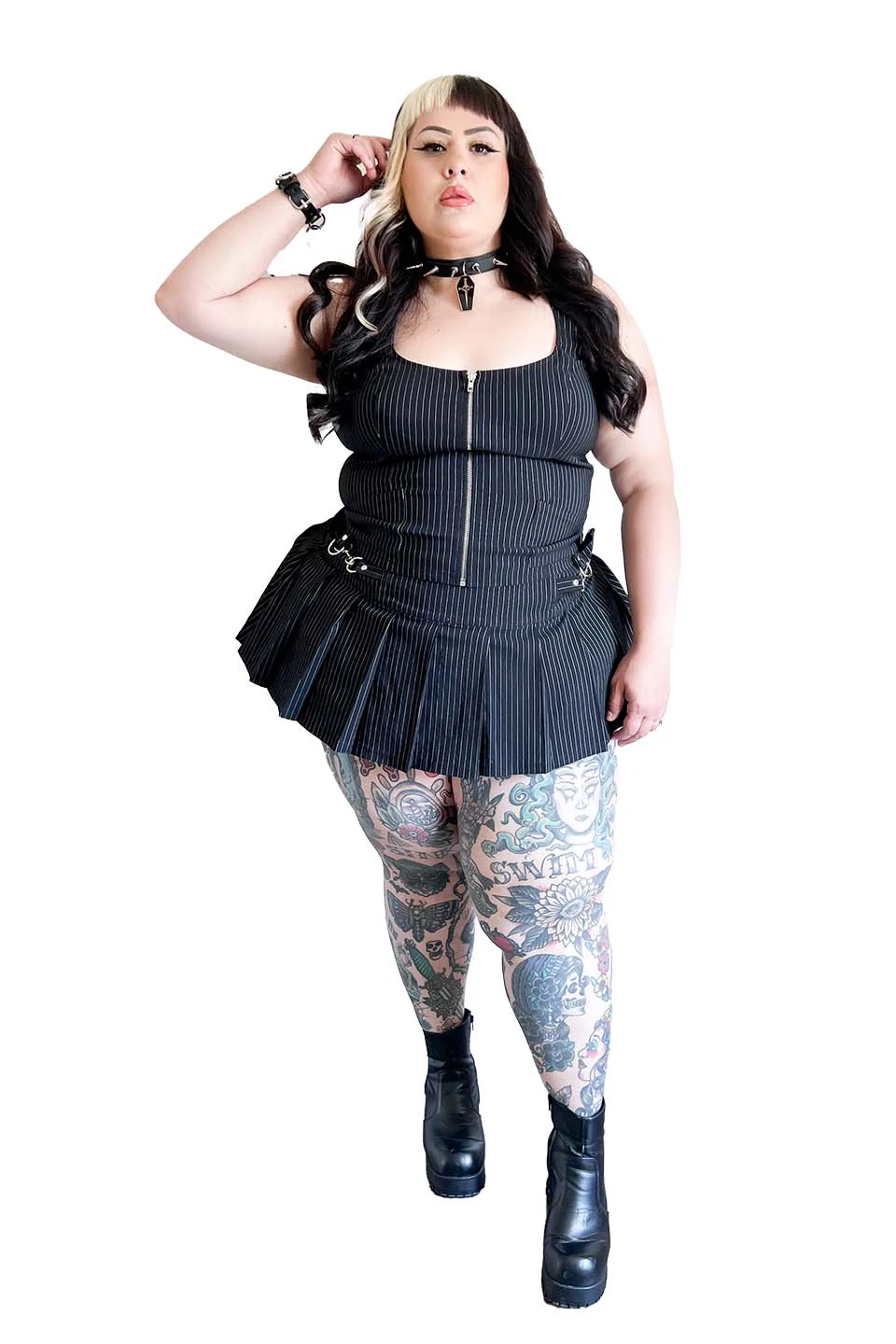 Pinstriped Gangsta Pranksta Pleated Skirt - Dita - Image 12