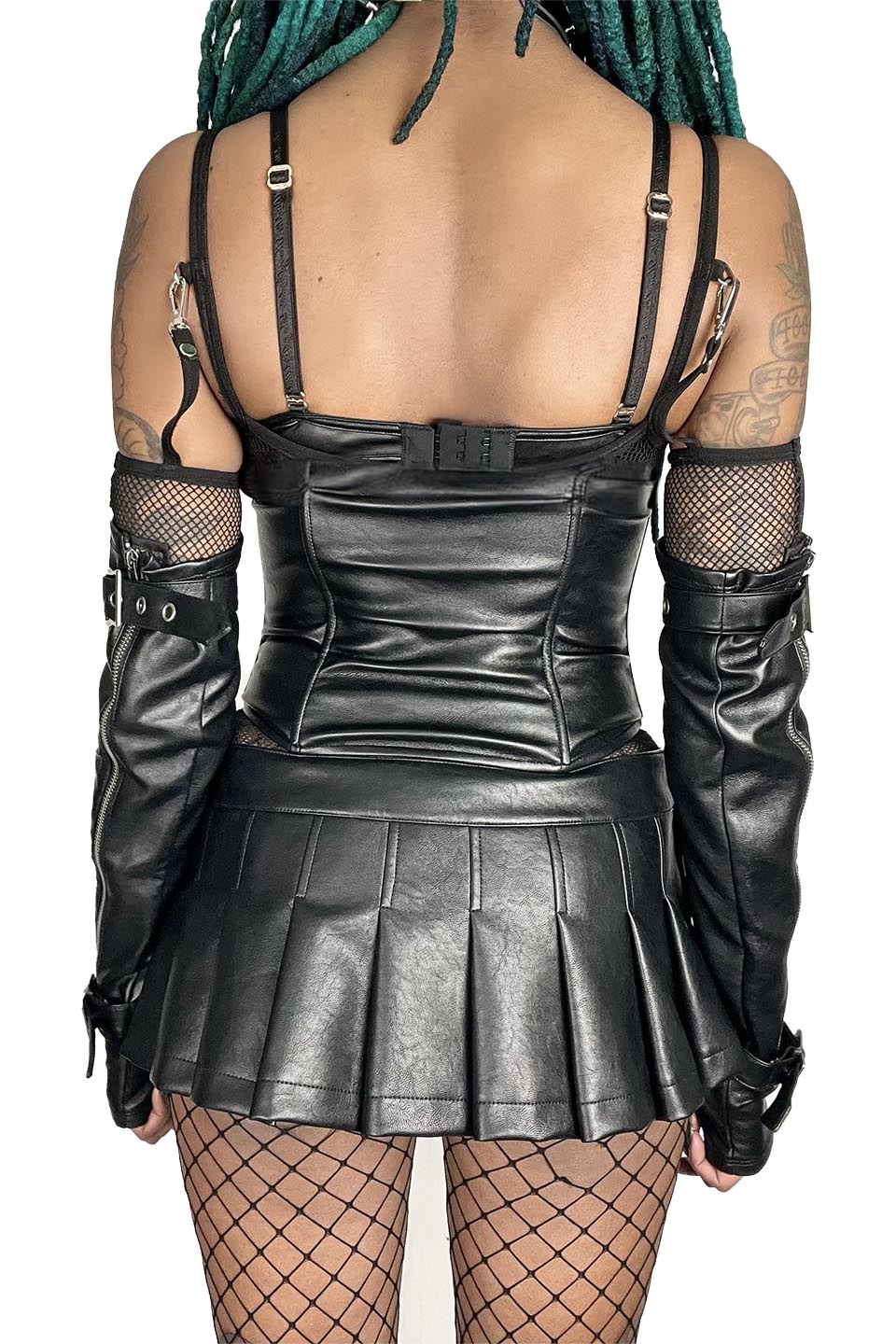 Pleated Micro Mini Bondage Skirt in Matte Black Vegan Leather - Image 7