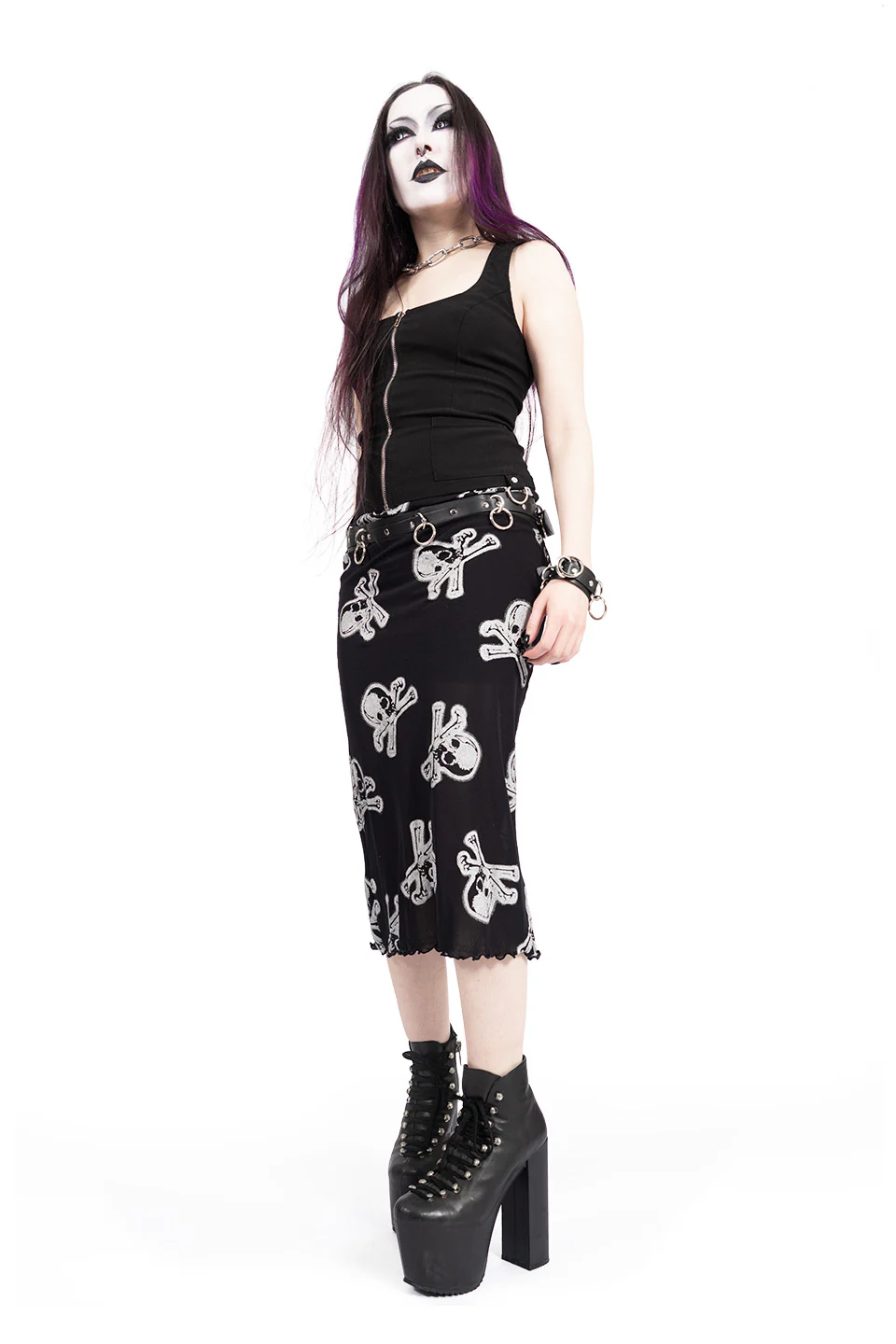 Silver Skully Mesh Midi Skirt - Image 3