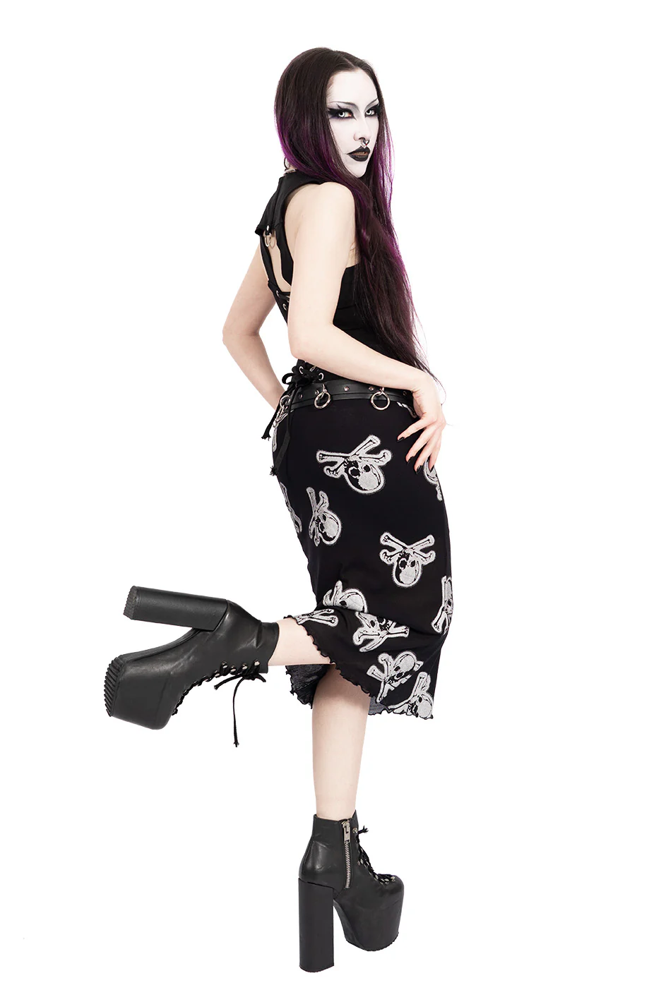 Silver Skully Mesh Midi Skirt - Image 6