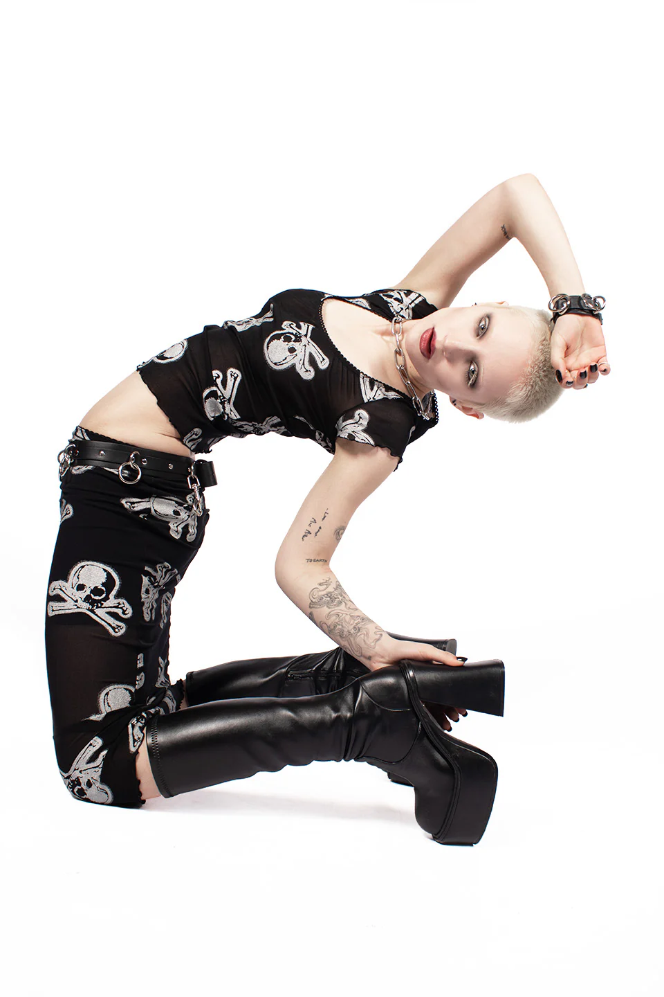 Silver Skully Mesh Midi Skirt - Image 7