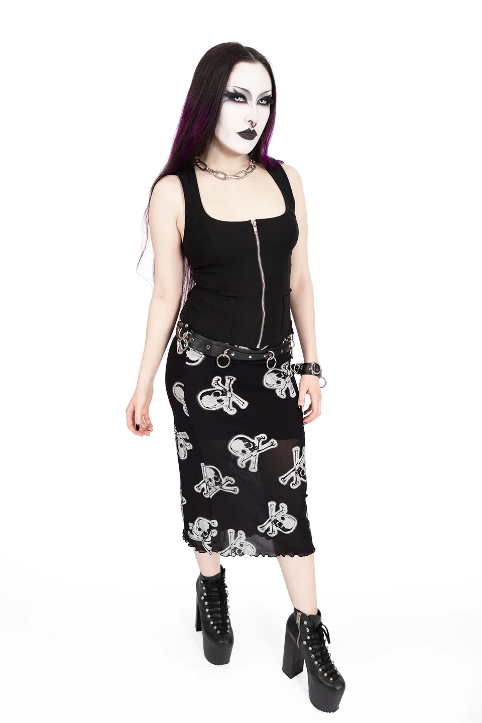 Silver Skully Mesh Midi Skirt - Image 8