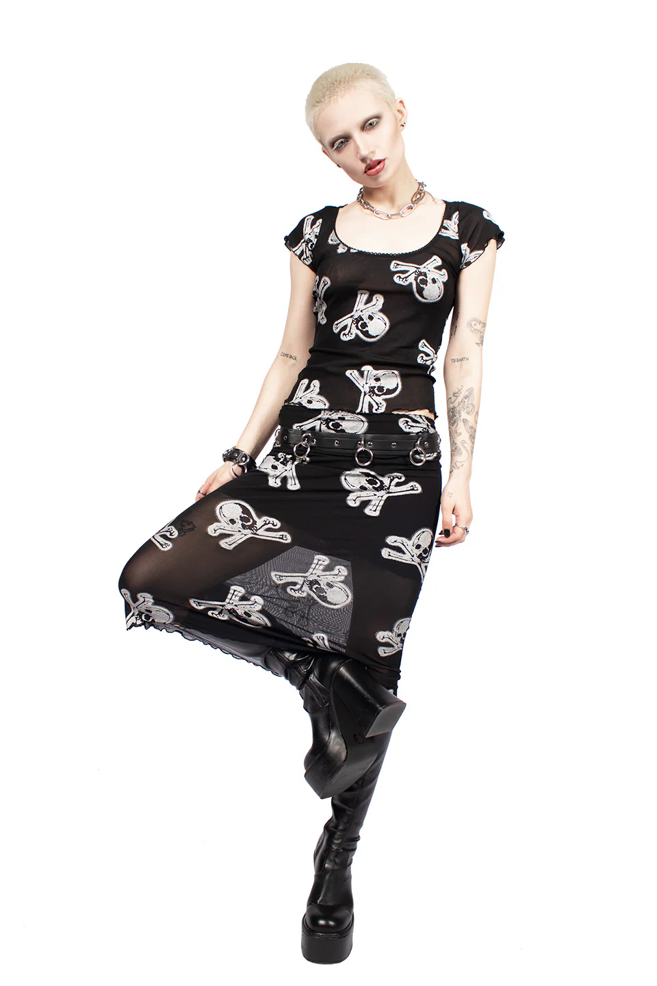 Silver Skully Mesh Midi Skirt - Image 9
