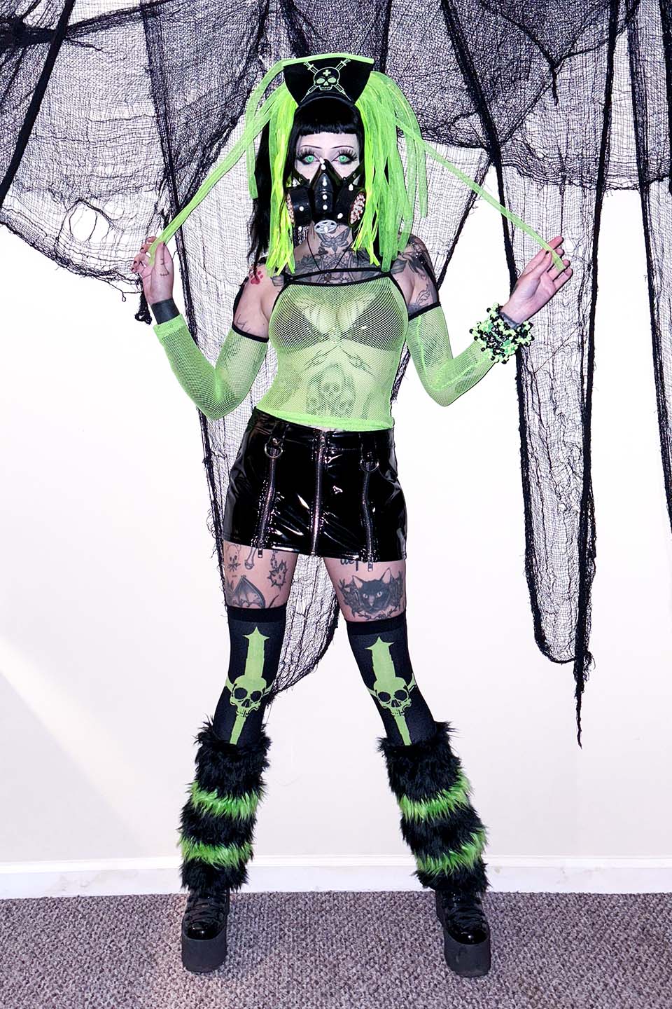 Cyber Green Transformer Fishnet Top - Image 3