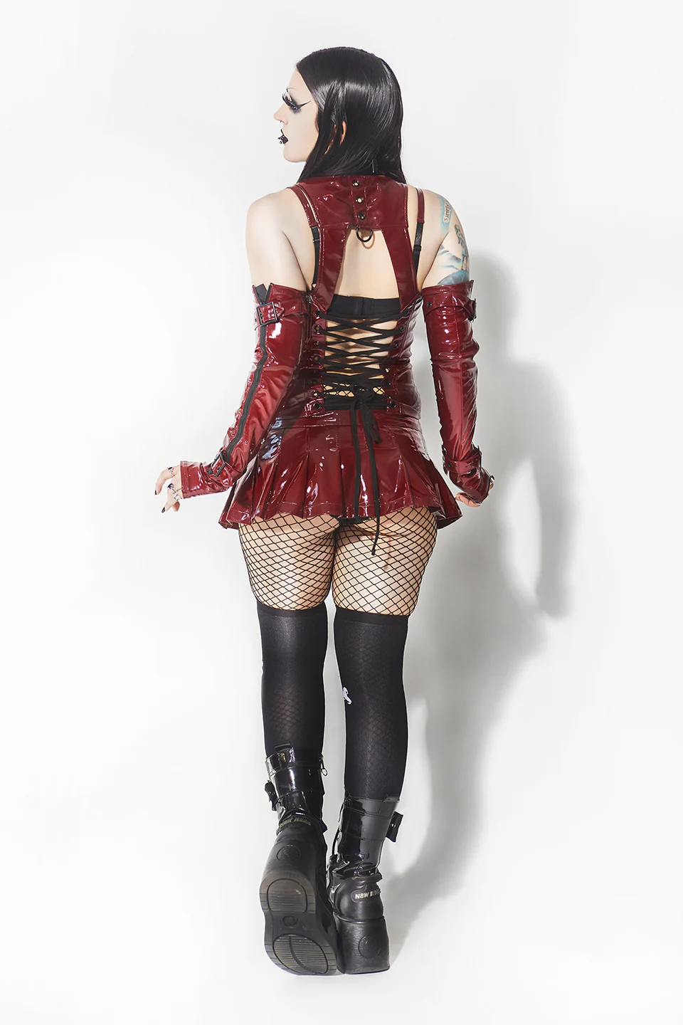 Vinyl Pleated Micro Mini Bondage Skirt in Vampire Red - Image 2